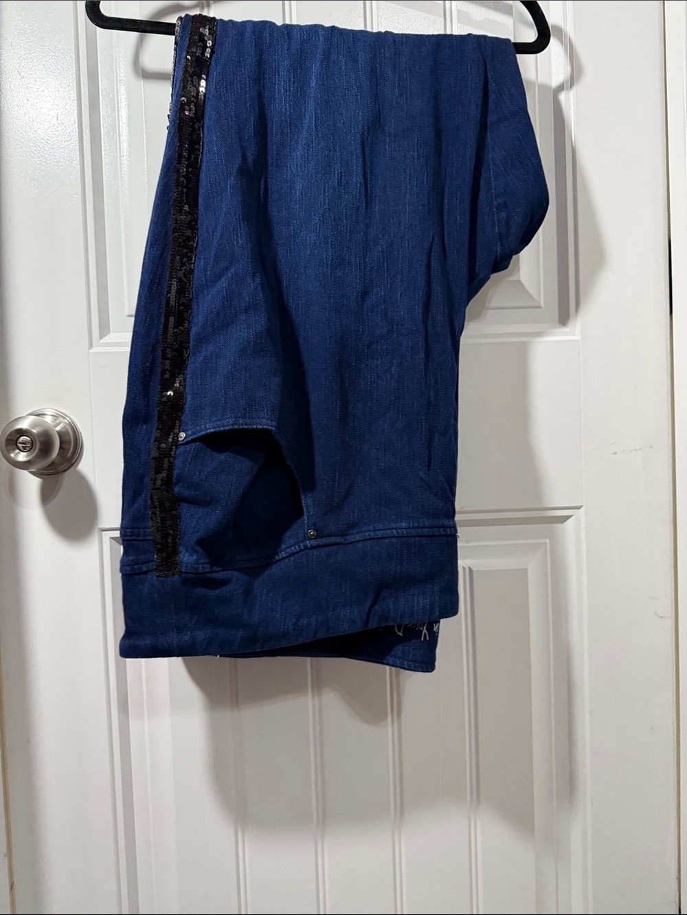 Belle by Kim Gravel Navy Relaxed Jeans with Black Sequin Trim